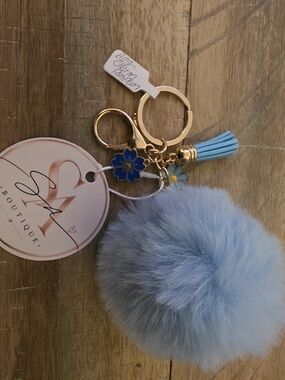 Light Blue Pom Pom Keychain | Bag Charm with Gold Hardware